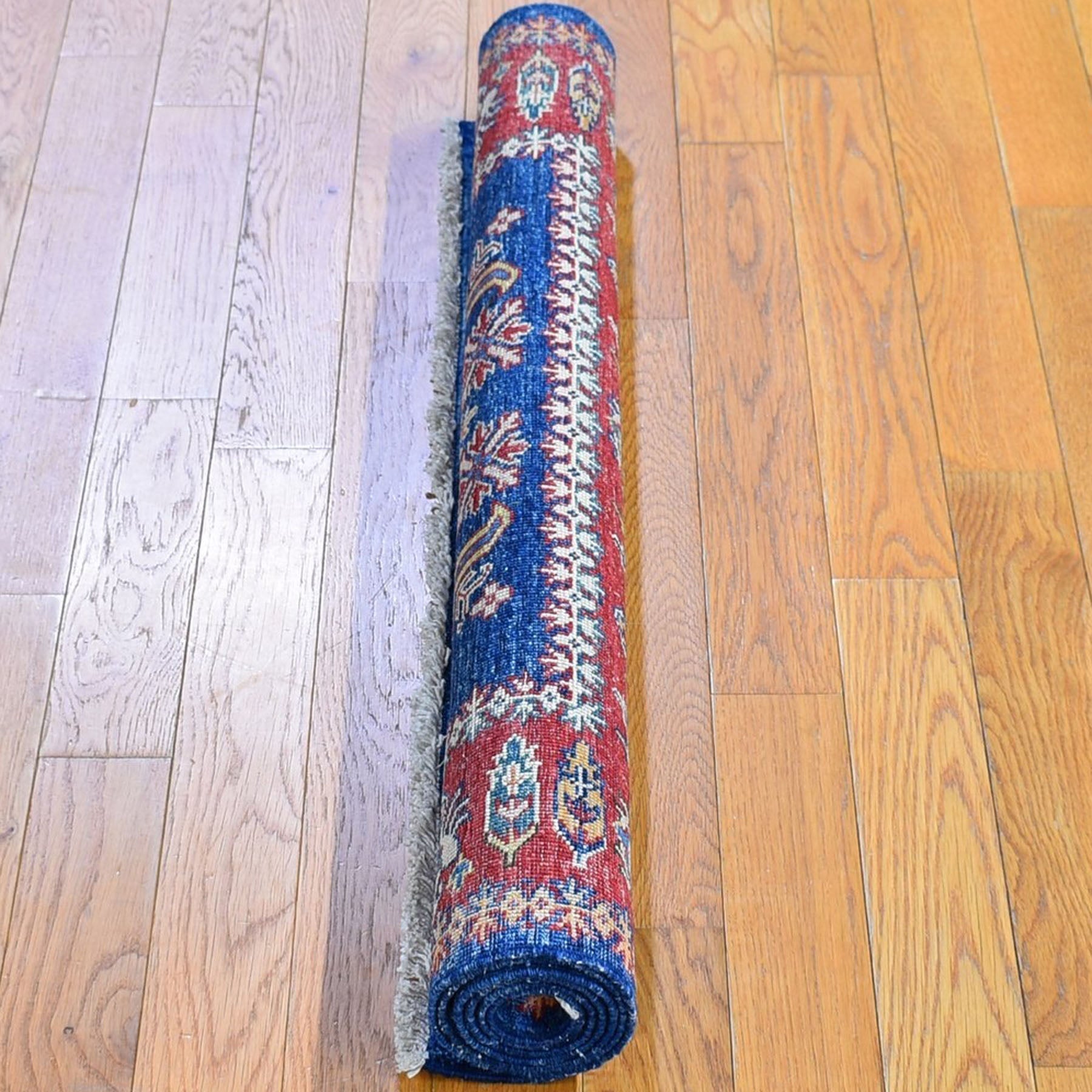 Small 4x3 Handmade Kazak Geometric Rug Caucasian Hand Knotted Handwoven  Woolen