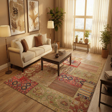 Load image into Gallery viewer, Close-up Patchwork Wool Rug Geometric Design | Oriental Rugs Santa Fe NM