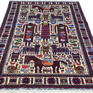 Hand-Knotted Afghan Tribal Pictorial Design Wool Handmade Rug (Size 3.9 X 6.2) Cwral-9117