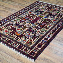 Load image into Gallery viewer, Hand-Knotted Afghan Tribal Pictorial Design Wool Handmade Rug (Size 3.9 X 6.2) Cwral-9117