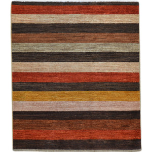 Hand-Knotted Contemporary Strip Gabbeh Wool Handmade Rug (Size 3.5 X 3.9) Cwral-9144