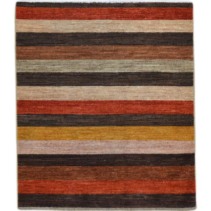 Hand-Knotted Contemporary Strip Gabbeh Wool Handmade Rug (Size 3.5 X 3.9) Cwral-9144