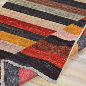 Hand-Knotted Contemporary Strip Gabbeh Wool Handmade Rug (Size 3.5 X 3.9) Cwral-9144