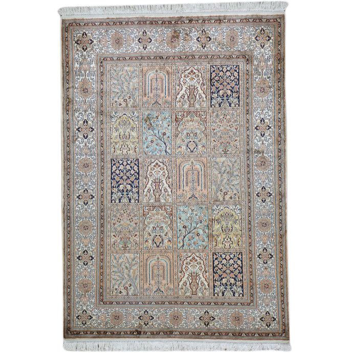 Hand-Knotted Traditional Design Kashmiri Silk Handmade Rug (Size 4.2 X 6.1) Cwral-9171