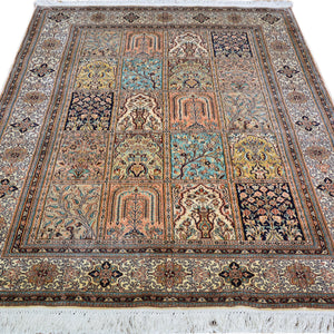 Hand-Knotted Traditional Design Kashmiri Silk Handmade Rug (Size 4.2 X 6.1) Cwral-9171