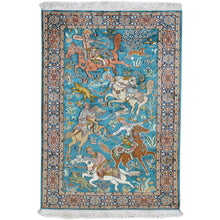 Load image into Gallery viewer, Hand-Knotted Traditional Hunting Design Kashmiri Silk Handmade Rug (Size 3.2 X 5.0) Cwral-9174