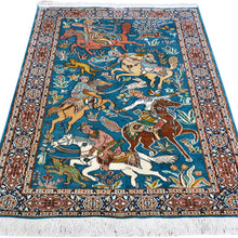 Load image into Gallery viewer, Hand-Knotted Traditional Hunting Design Kashmiri Silk Handmade Rug (Size 3.2 X 5.0) Cwral-9174