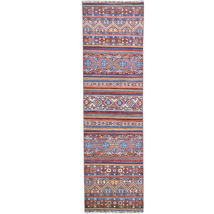 Hand-Knotted Kazak Khorjin Design Handmade Wool Rug (Size 2.9 X 9.5) Cwral-9252