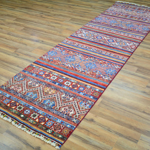 Hand-Knotted Kazak Khorjin Design Handmade Wool Rug (Size 2.9 X 9.5) Cwral-9252