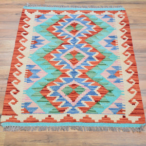 Hand-Woven Reversible Tribal Kilim Handmade Wool Rug (Size 1.11 X 2.9) Cwral-9342