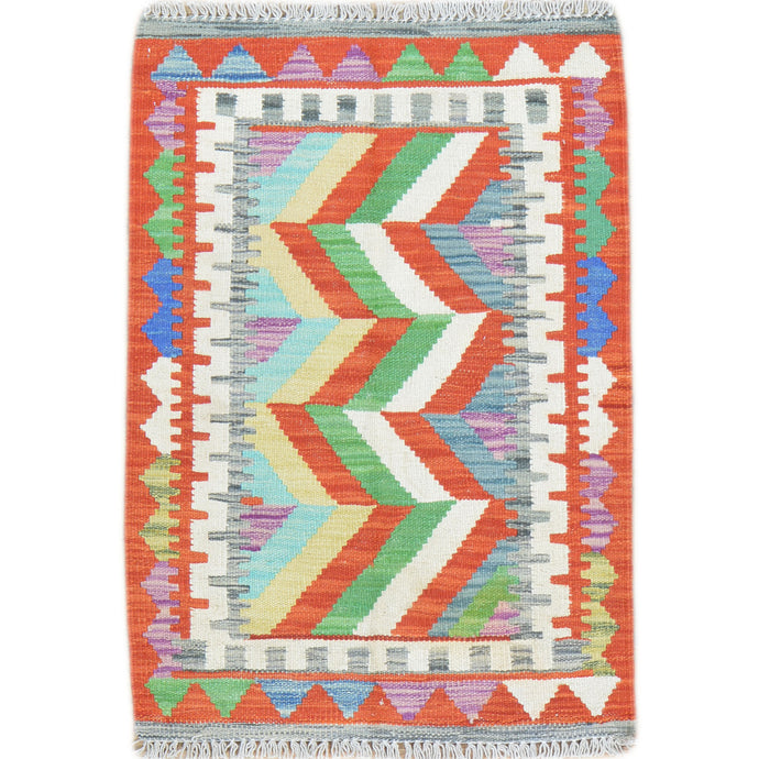 Hand-Woven Reversible Tribal Kilim Handmade Wool Rug (Size 1.11 X 2.9) Cwral-9345