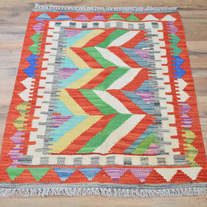 Hand-Woven Reversible Tribal Kilim Handmade Wool Rug (Size 1.11 X 2.9) Cwral-9345