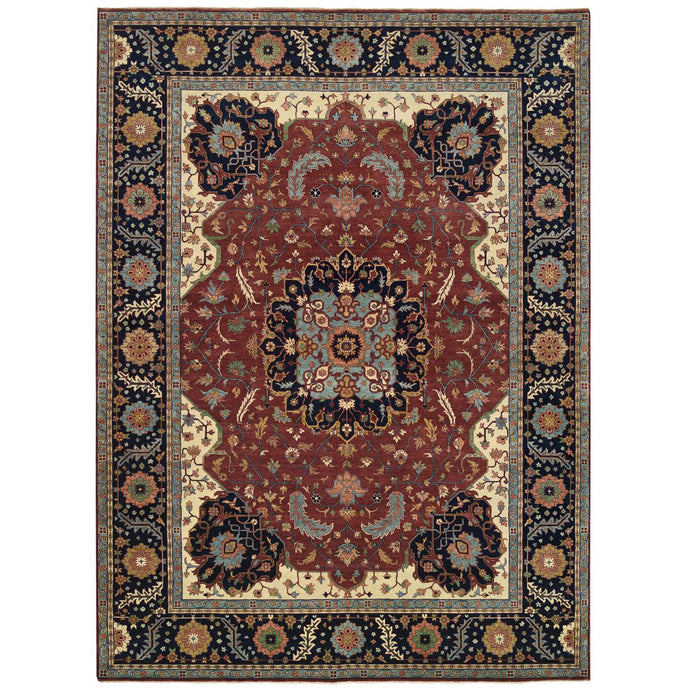 Hand-Knotted Antiqued Re-Creation Heriz Design Handmade Wool Rug (Size 9.0 X 12.2) Cwral-9357