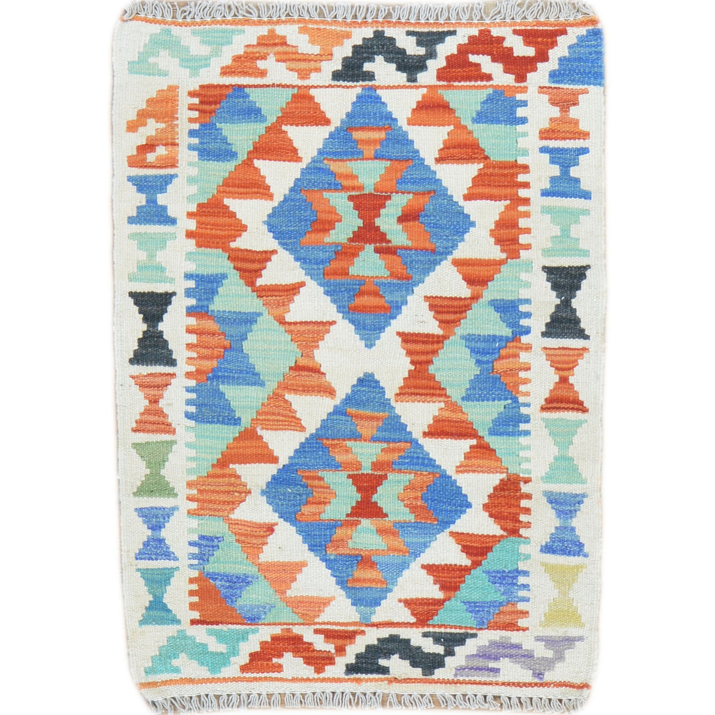 Hand-Woven Reversible Tribal Kilim Handmade Wool Rug (Size 1.11 X 2.7) Cwral-9384