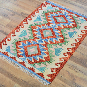Hand-Woven Reversible Tribal Kilim Handmade Wool Rug (Size 1.11 X 2.7) Cwral-9393