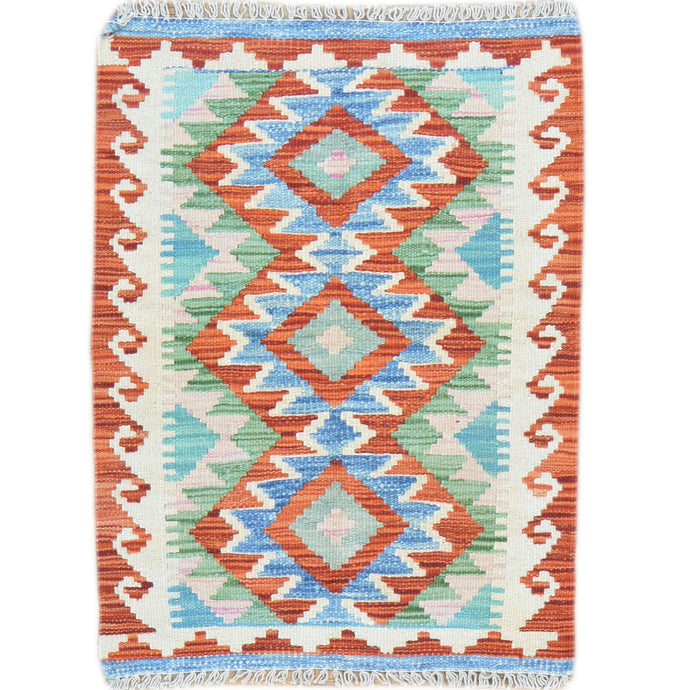 Hand-Woven Reversible Tribal Kilim Handmade Wool Rug (Size 1.11 X 2.7) Cwral-9393