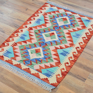 Hand-Woven Southwestern Design Kilim Handmade Wool Rug (Size 1.11 X 2.8) Cwral-9441