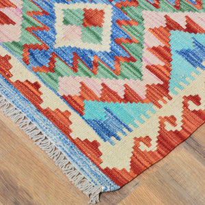 Hand-Woven Southwestern Design Kilim Handmade Wool Rug (Size 1.11 X 2.8) Cwral-9441