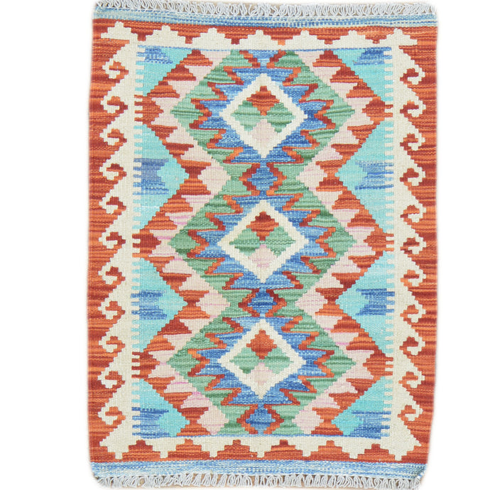 Hand-Woven Southwestern Design Kilim Handmade Wool Rug (Size 1.11 X 2.8) Cwral-9441