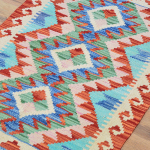 Hand-Woven Southwestern Design Kilim Handmade Wool Rug (Size 1.11 X 2.8) Cwral-9441