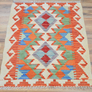 Hand-Woven Southwestern Design Kilim Handmade Wool Rug (Size 1.11 X 2.9) Cwral-9447