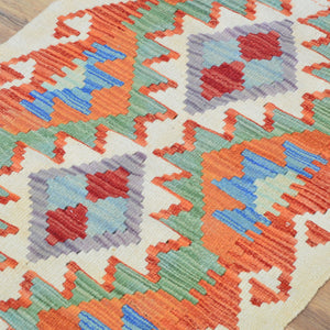 Hand-Woven Southwestern Design Kilim Handmade Wool Rug (Size 1.11 X 2.9) Cwral-9447