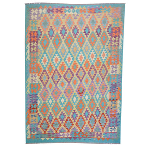 Hand-Woven Southwestern Afghan Kilim Handmade Wool Rug (Size 6.9 X 9.4) Cwral-9465