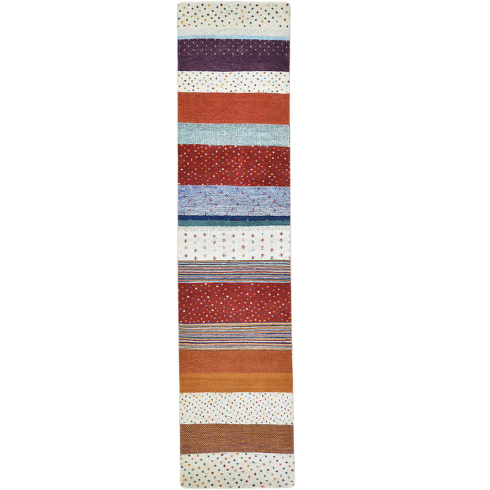 Hand-Knotted Modern Strips Gabbeh Handmade 100% Wool Rug (Size 2.7 X 11.1) Cwral-9477