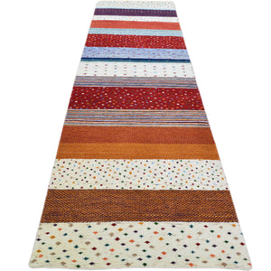 Hand-Knotted Modern Strips Gabbeh Handmade 100% Wool Rug (Size 2.7 X 11.1) Cwral-9477