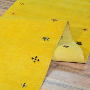 Hand-Knotted Yellow Modern Gabbeh Handmade 100% Wool Rug (Size 2.9 X 16.0) Cwral-9492