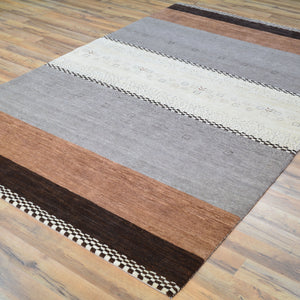 Hand-Knotted Contemporary Modern Stripe Wool Handmade Rug (Size 4.11 X 7.10) Cwral-9510