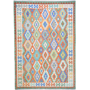 Hand-Woven Afghan Momana Reversible Kilim 100% Wool Rug (Size 6.6 X 9.2) Cwral-9516