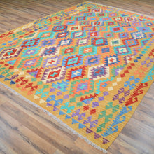 Load image into Gallery viewer, Hand-Woven Afghan Momana Reversible Kilim 100% Wool Rug (Size 6.9 X 9.6) Cwral-9522