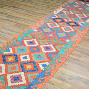 Hand-Woven Flatweave Geometric Design Kilim Handmade 100% Wool (Size 2.9 X 15.9) Cwral-9549