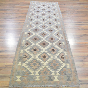 Hand-Woven Flatweave Geometric Design Kilim Handmade Wool (Size 2.8 X 9.8) Cwral-9567