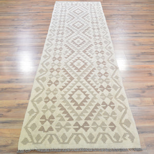 Hand-Woven Flatweave Geometric Design Kilim Handmade Wool (Size 2.7 X 9.9) Cwral-9570