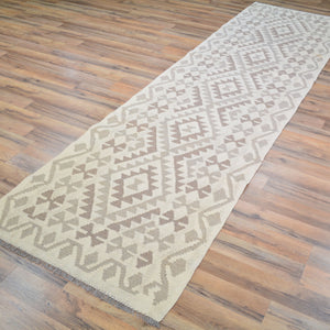 Hand-Woven Flatweave Geometric Design Kilim Handmade Wool (Size 2.7 X 9.9) Cwral-9570