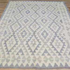 Hand-Woven Flat-weave Geometric Kilim Wool Rug (Size 4.11 X 6.7) Cwral-9585