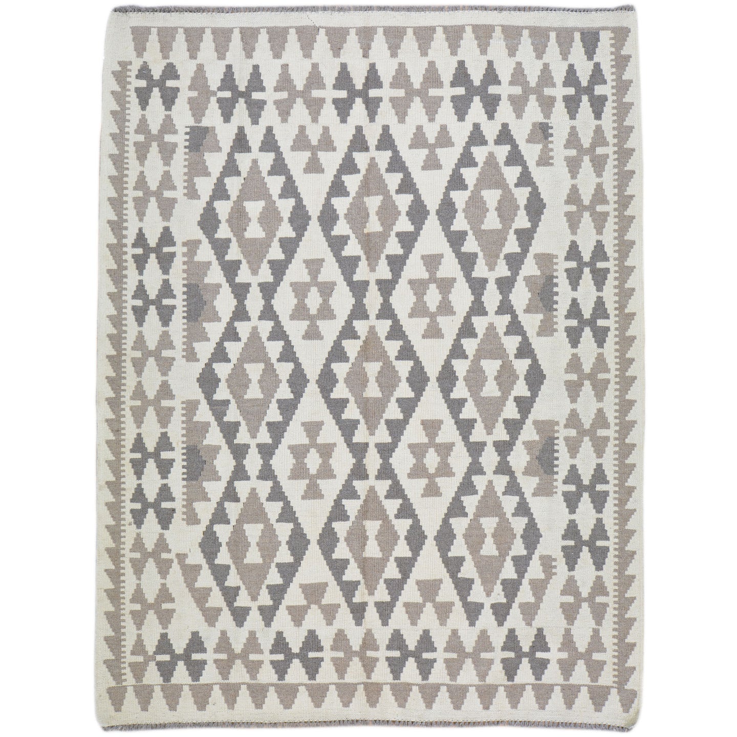 Hand-Woven Flat-weave Geometric Kilim Wool Rug (Size 4.11 X 6.4) Cwral-9588