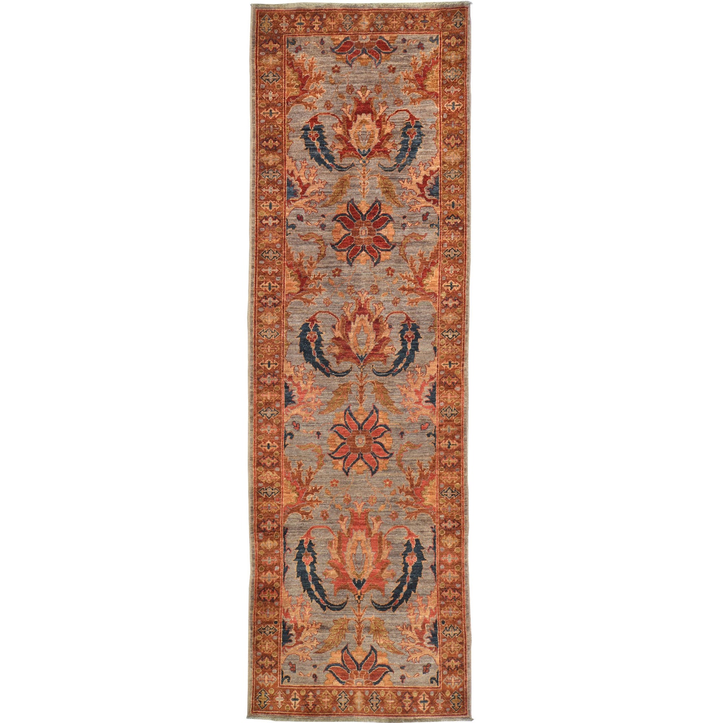 Hand-Knotted Oriental Afghan Chobi Oushak Design 100% Wool Rug (Size 3.0 X 9.7) Cwral-9696