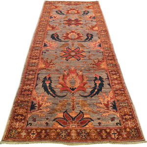 Hand-Knotted Oriental Afghan Chobi Oushak Design 100% Wool Rug (Size 3.0 X 9.7) Cwral-9696