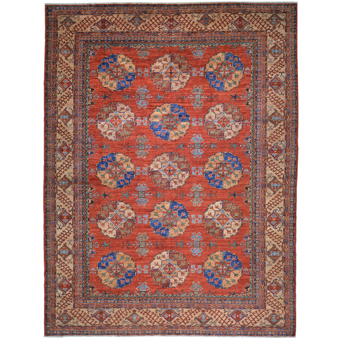 Hand-Knotted Oriental Afghan Tribal Handmade Pure Wool Rug (Size 9.6 X 12.3) Cwral-9729