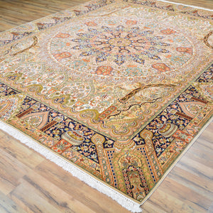 Hand-Knotted Traditional Design Kashmiri Silk Handmade Rug (Size 8.1 X 9.11) Cwral-9792