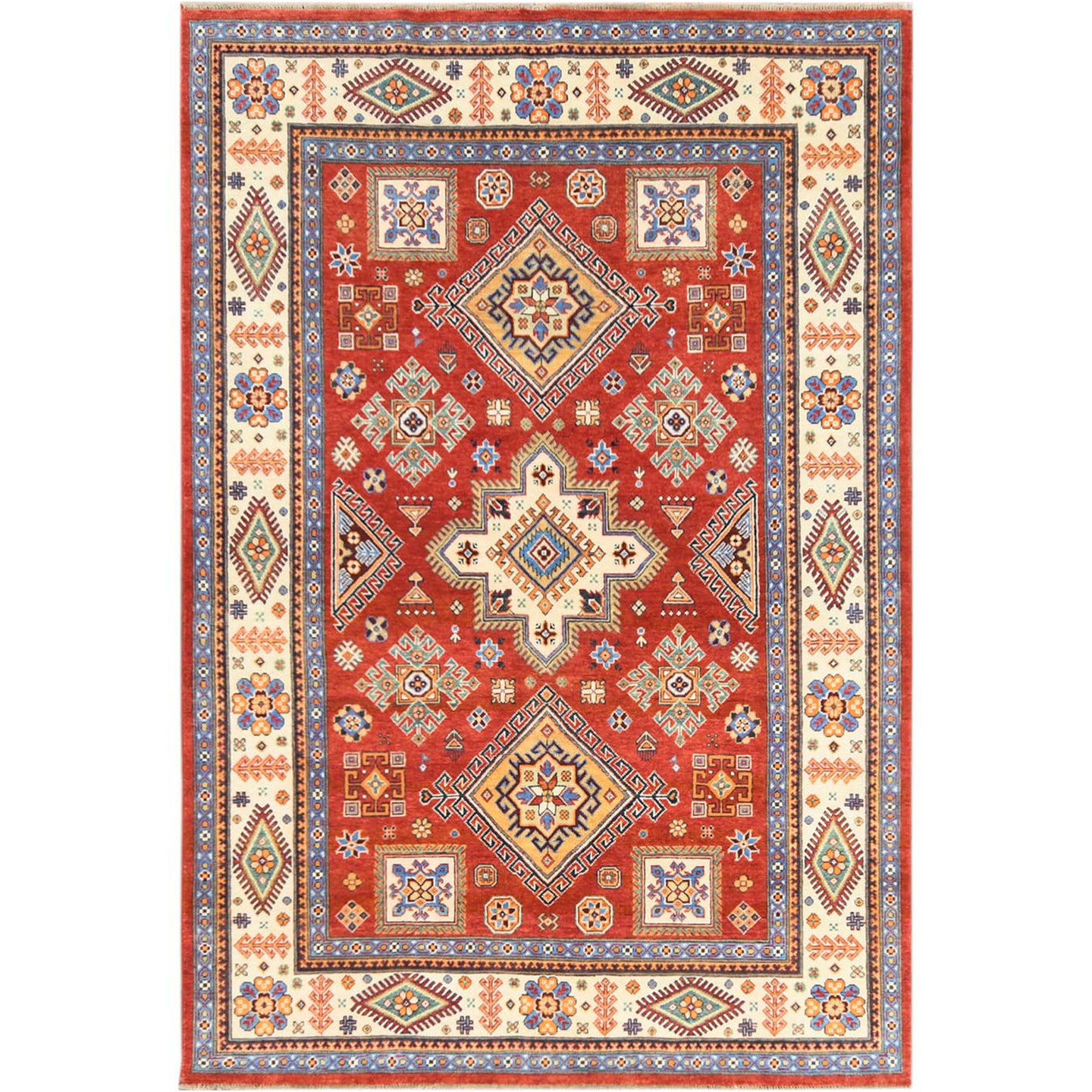 Hand-Knotted Caucasian Design Kazak Wool Handmade Rug (Size 6.0 X 8.9) Cwral-9801