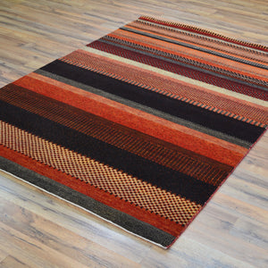 Hand-Knotted Modern Striped Gabbeh Design Wool Oriental Rug  (Size 4.0 X 6.0) Cwral-9921