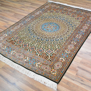 Hand-Knotted Traditional Design Kashmiri Silk Handmade Rug (Size 4.0 X 6.0) Cwral-9969