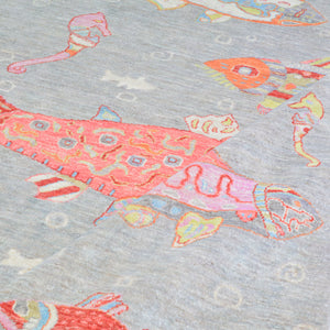 Hand-Knotted Oriental Fish Design Wool Handmade Rug (Size 5.0 X 6.6) Cwral-10041