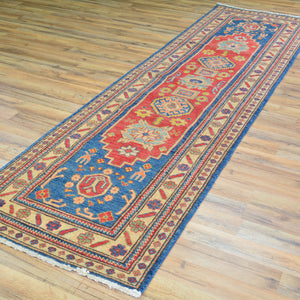 Hand-Knotted Tribal Kazak Caucasian Design 100% Wool Rug (Size 2.8 X 9.9) Brral-1551