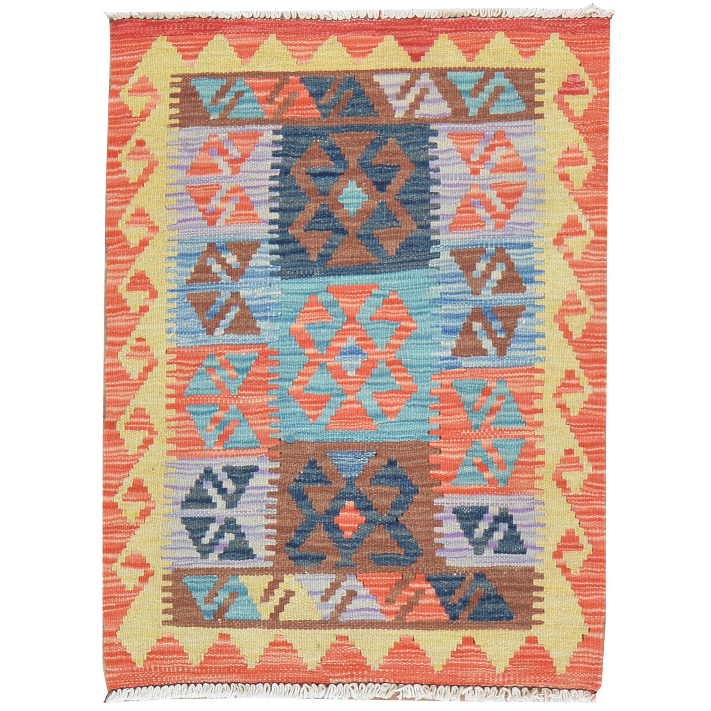 Hand-Woven Southwestern Afghan Mimana Kilim Handmade Wool Rug (Size 1.11 X 2.9) Brrsf-1716