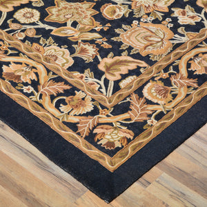 Chain-Stitch Kashmir Floral Design Handmade Wool Rug (Size 8.7 X 11.2) Cwral-2154